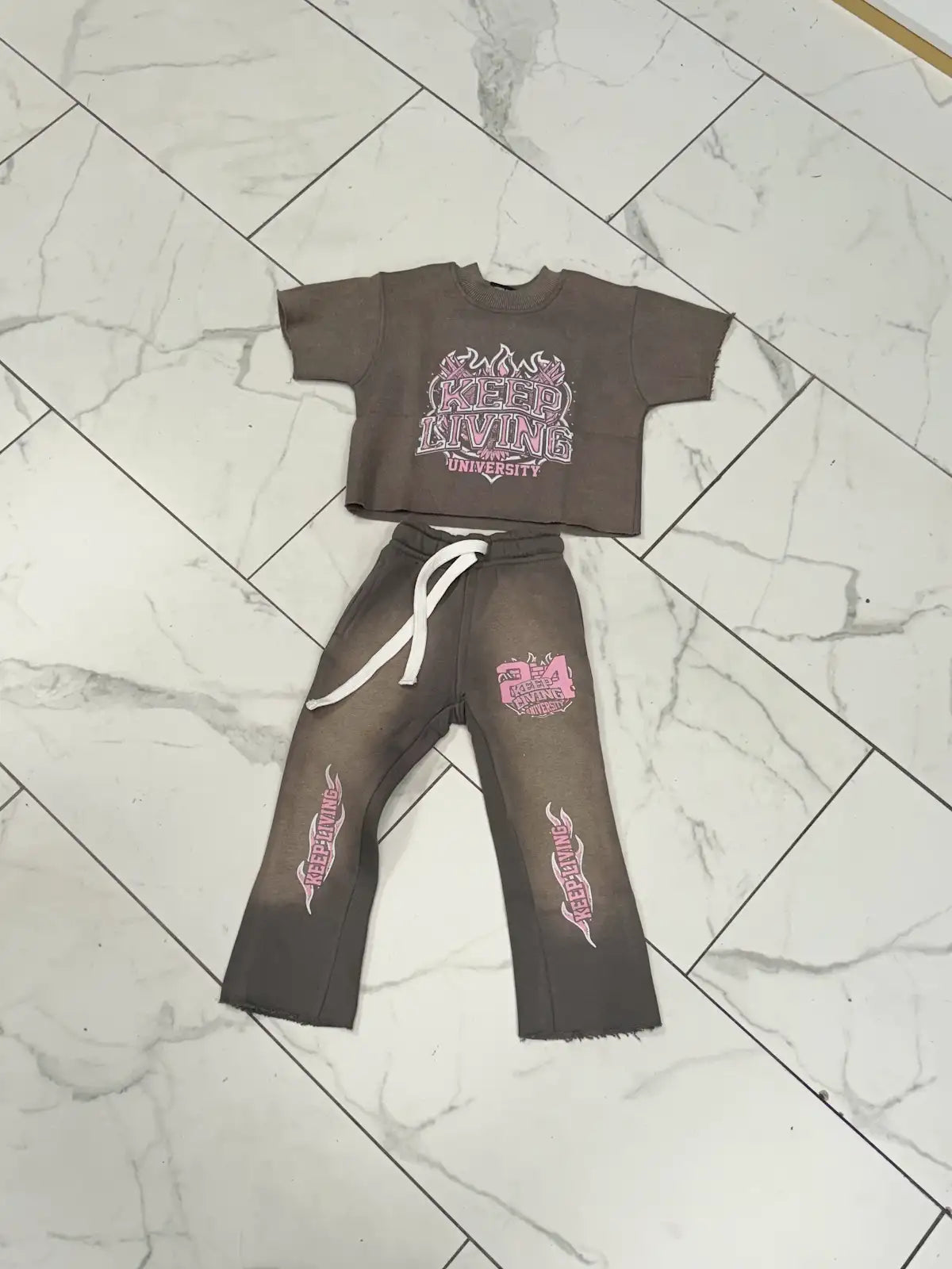 Kids KL University Pants Sets (Grey/Pink)