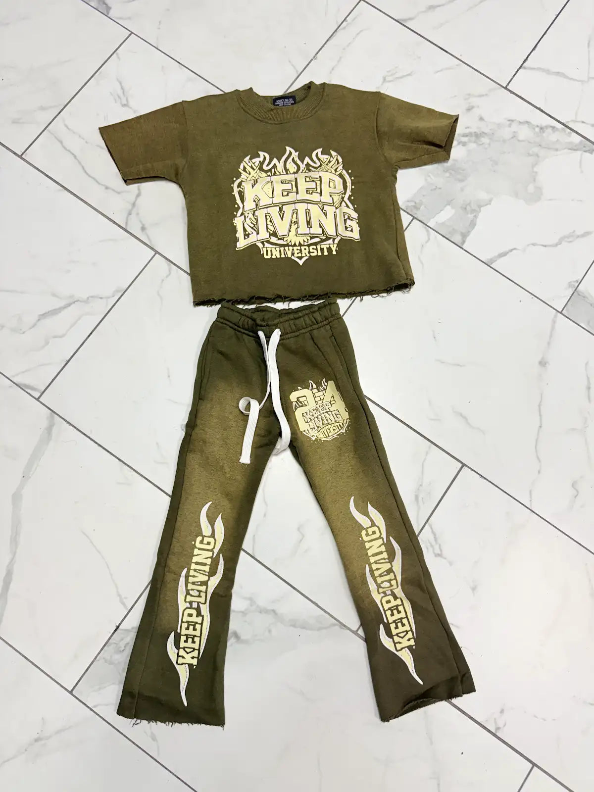 Kids KL University Pants Sets (Olive/Cream)