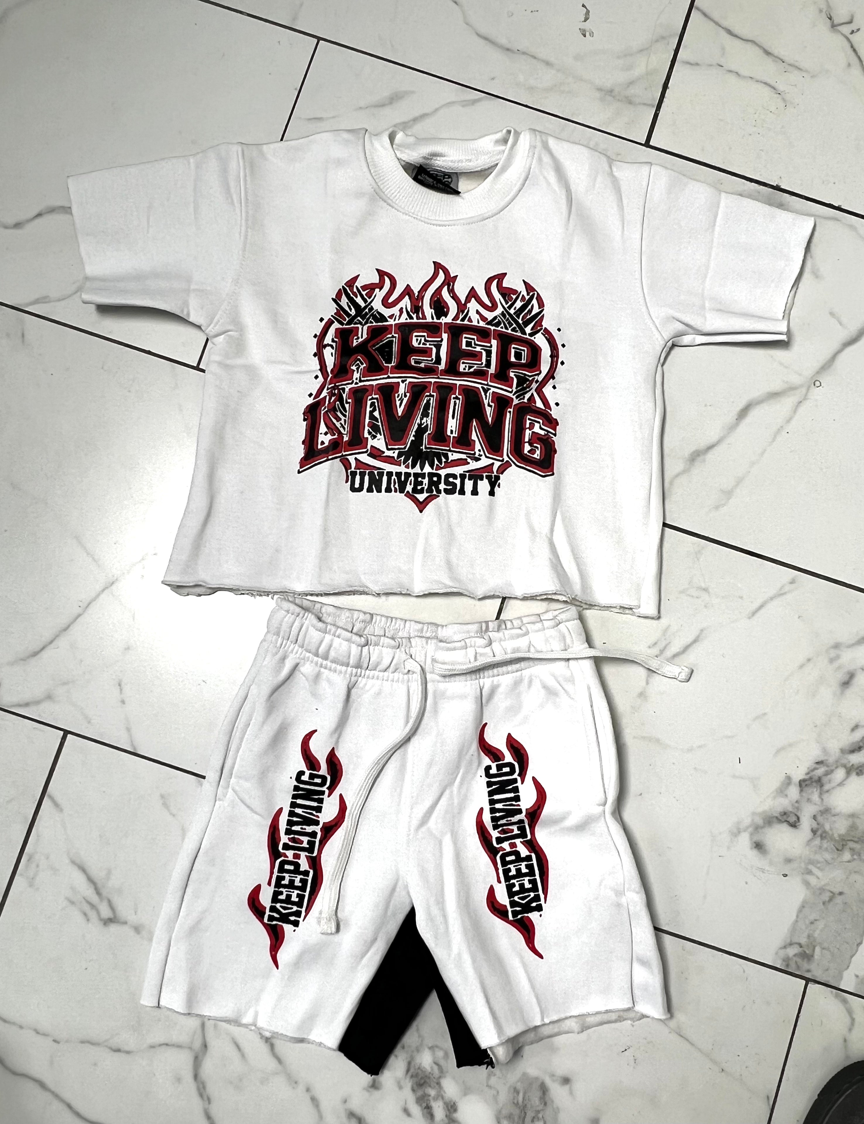 Kids Flame University Short Sets (White/Black/Red)