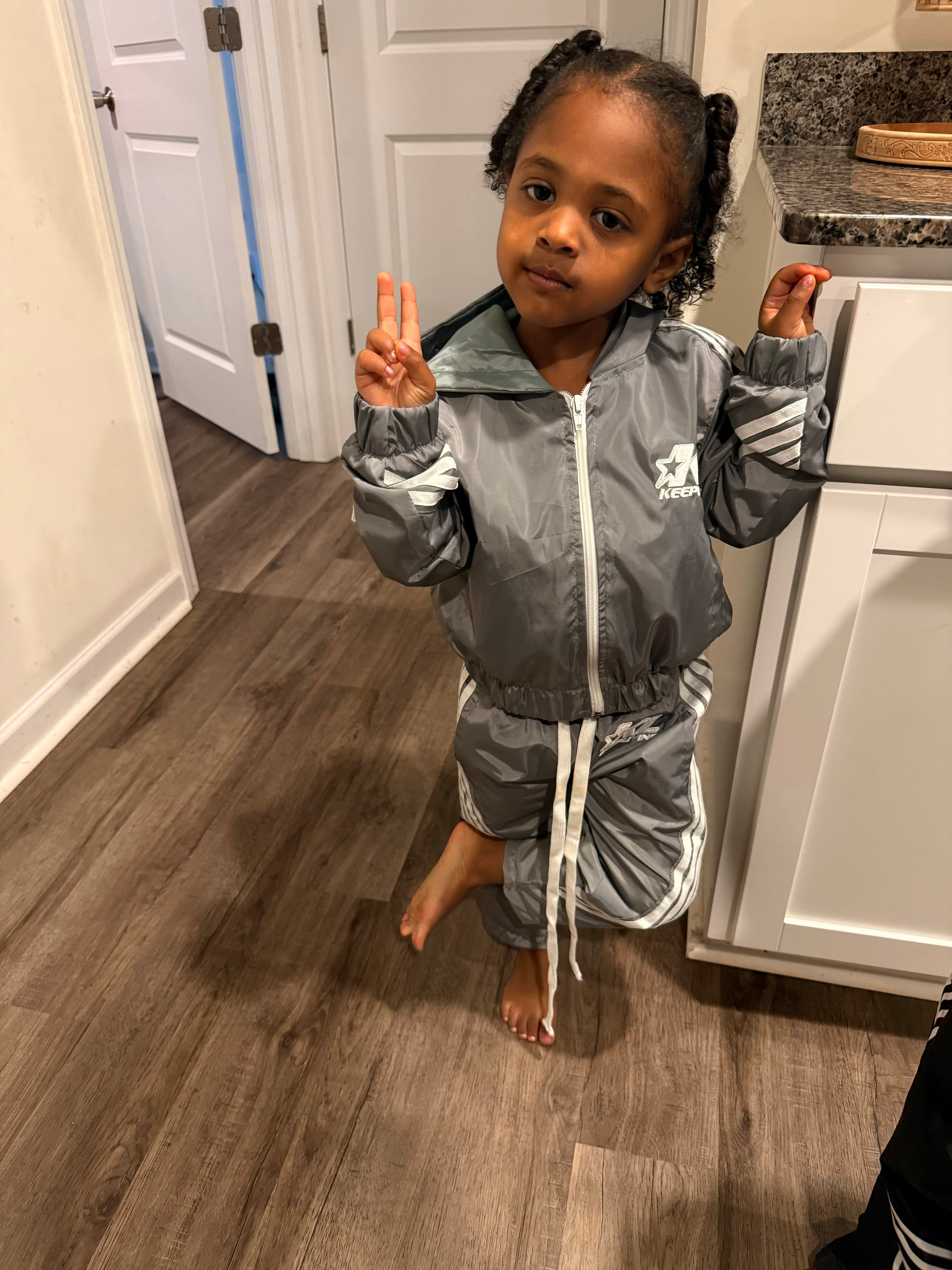 Kids KL Stripe Windbreaker Sets (Grey)