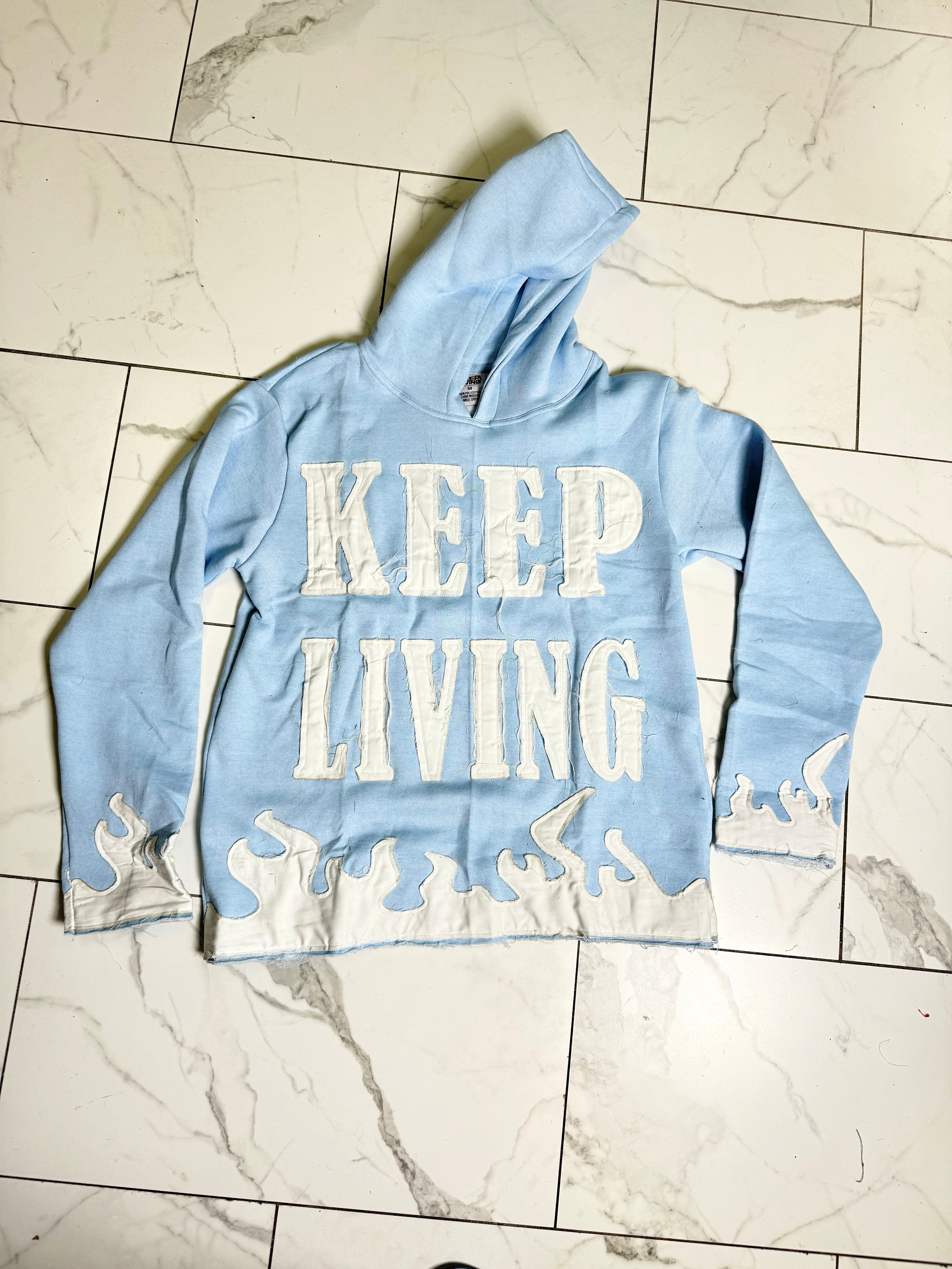 Adult Distress Hoodie (Light Blue/White)