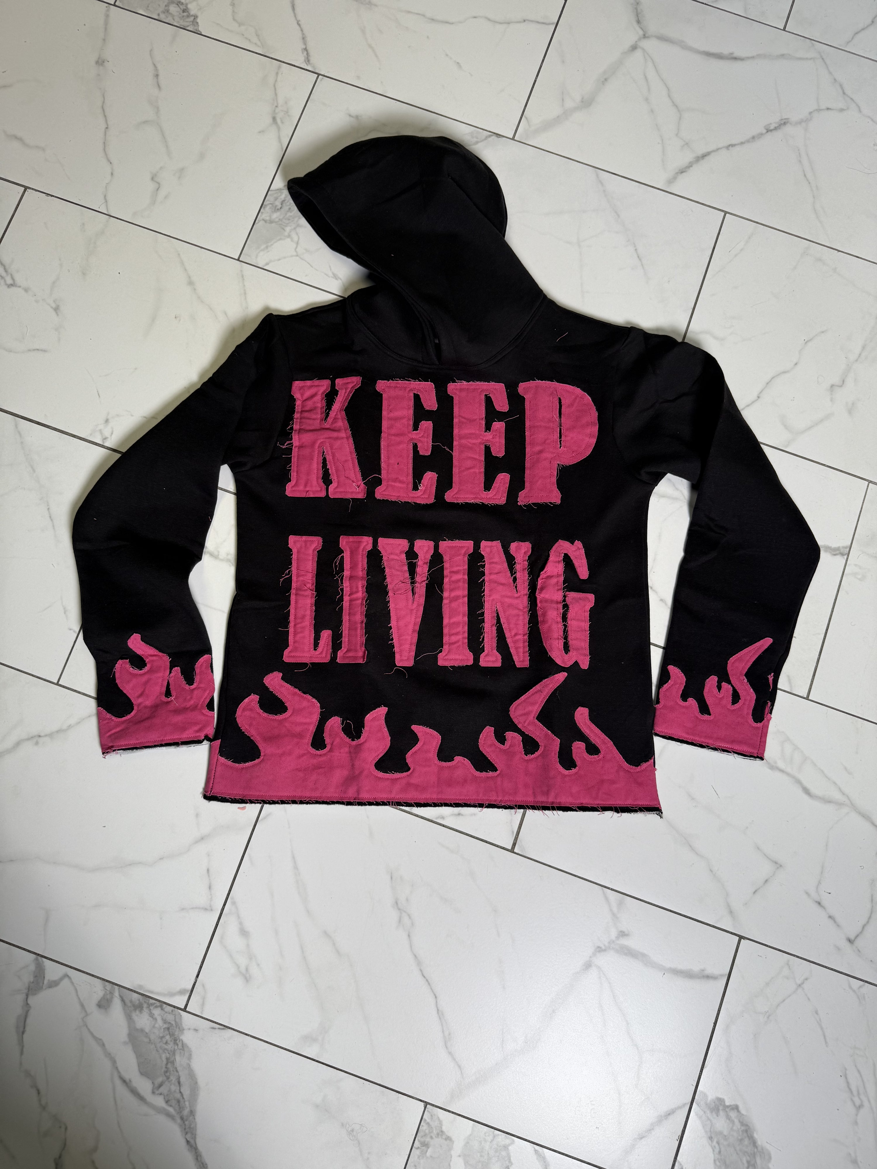 Adult Distress Hoodie (Black/ Hot Pink)