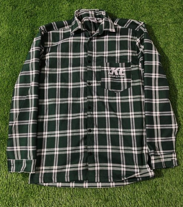 Kids Keep Living Flannel (White/ Dark Green)